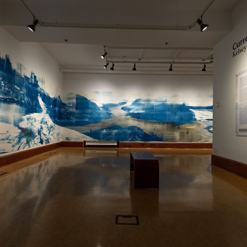 Install shot of the 30 ft artwork as you enter the gallery, wrapping along the wall and along the corner. Images are form Edmonton and surrounding areas, including iconic landmarks, urban places, industry, glacier and river ice, and the Saskatchewan Glacier (part of the headwaters of the North Saskatchewan)